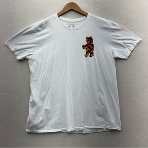 Riot Society Men T-Shirt XL White Tropical Red Solo Teddy Bear Logo Graphic Tee